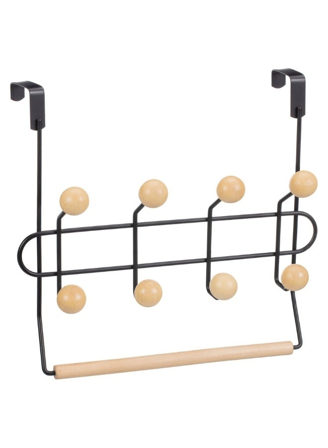 خطافات 8 كرة مع قاعدة تعليق للأبواب – حل تخزين عملي وأنيق لتعليق الملابس، الشماعات، المناشف، الحقائب والإكسسوارات في المنزل بسهولة دون الحاجة لتركيب أدوات إضافية، المعدن المطلي – شماعة متعددة الاستخدامات للملابس والمناشف والحقائب، مناسبة لغرف النوم والمطابخ والحمامات، علاقة باب قوية بدون مسامير بلون أسود أنيق - Image 2